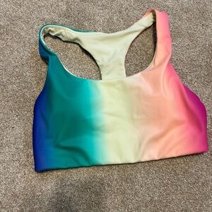Athleta Gradient Rainbow Sports Bra - Teal, Yellow, Pink